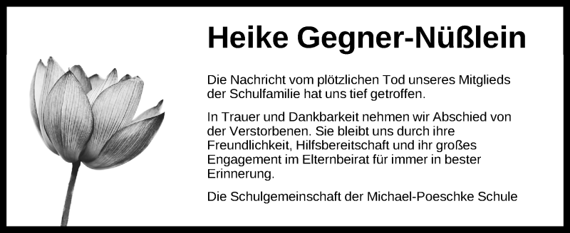 Traueranzeige für Heike Gegner-Nüßlein vom 24.02.2017 aus Erlanger Nachrichten Lokal