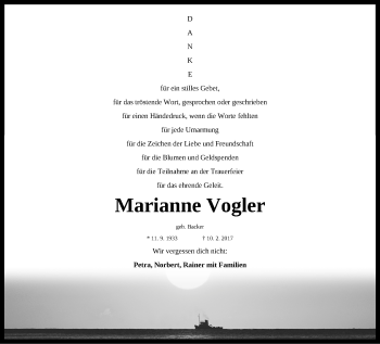 Traueranzeige von Marianne Vogler von Nordbayerische Nachrichten Forchheim Lokal