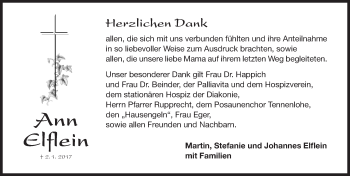 Traueranzeige von Ann Elflein von Erlanger Nachrichten Lokal