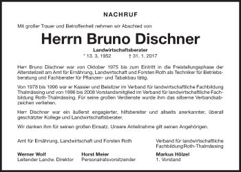 Traueranzeige von Bruno Dischner von Roth-Hilpoltsteiner Volkszeitung Lokal
