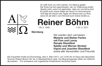 Traueranzeige von Reiner Böhm von Gesamtausgabe Nürnberger Nachrichten/ Nürnberger Ztg.