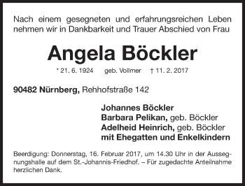 Traueranzeige von Angela Böckler von Gesamtausgabe Nürnberger Nachrichten/ Nürnberger Ztg.