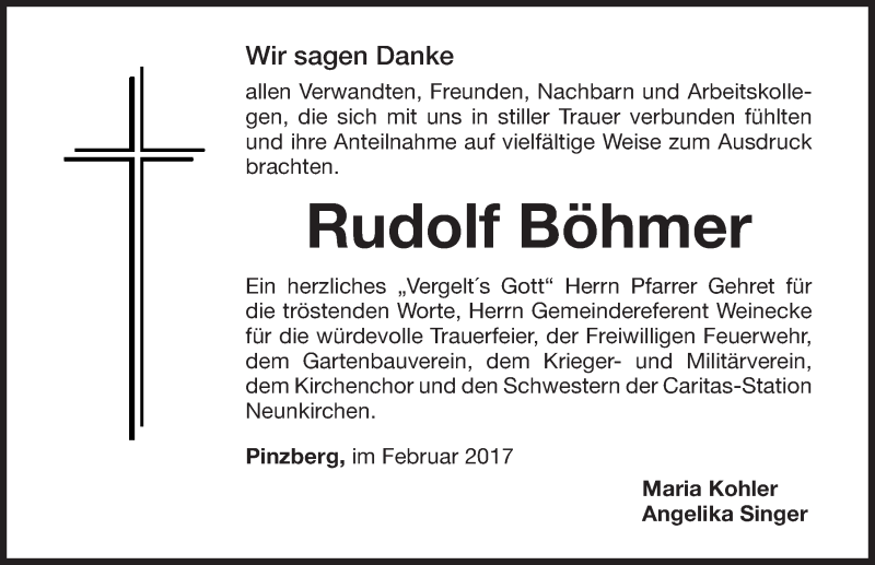  Traueranzeige für Rudolf Böhmer vom 04.02.2017 aus Nordbayerische Nachrichten Forchheim Lokal