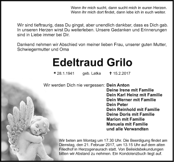 Traueranzeige von Edeltraud Grilo von Nordbayerische Nachrichten Herzogenaurach Lokal