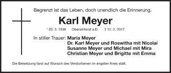 Traueranzeige von Karl Meyer von Gesamtausgabe Nürnberger Nachrichten/ Nürnberger Ztg.
