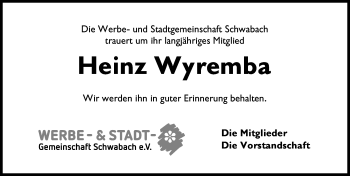 Traueranzeige von Heinz Wyremba von Schwabach
