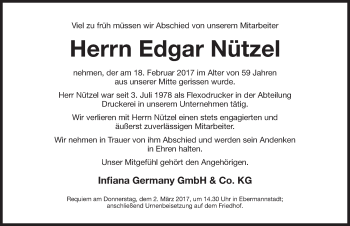 Traueranzeige von Edgar Nützel von Nordbayerische Nachrichten Forchheim Lokal
