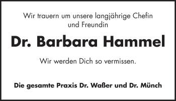 Traueranzeige von Barbara Hammel von Roth-Hilpoltsteiner Volkszeitung Lokal