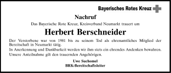 Traueranzeige von Herbert Berschneider von Neumarkter Nachrichten Lokal