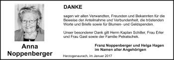 Traueranzeige von Anna Noppenberger von Nordbayerische Nachrichten Herzogenaurach Lokal