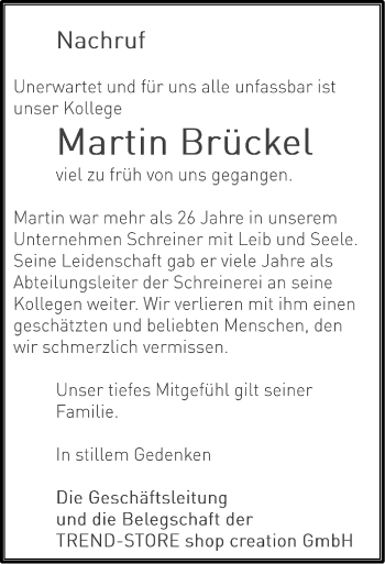 Traueranzeige von Martin Brückel von Roth-Hilpoltsteiner Volkszeitung Lokal
