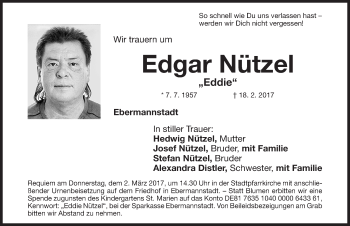 Traueranzeige von Edgar Nützel von Nordbayerische Nachrichten Forchheim Lokal