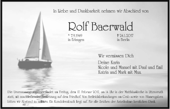Traueranzeige von Rolf Baerwald von Erlanger Nachrichten Lokal