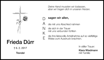 Traueranzeige von Frieda Dürr von Altmühl-Bote Lokal
