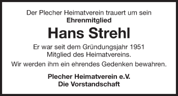 Traueranzeige von Hans Strehl von Nordbayerische Nachrichten Pegnitz Lokal
