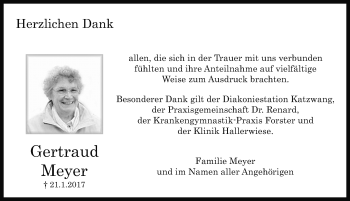 Traueranzeige von Gertraud Meyer von Gesamtausgabe Nürnberger Nachrichten/ Nürnberger Ztg.