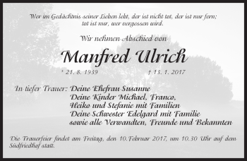 Traueranzeige von Manfred Ulrich von Gesamtausgabe Nürnberger Nachrichten/ Nürnberger Ztg.