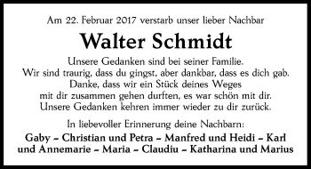 Traueranzeige von Walter Schmidt von Schwabach