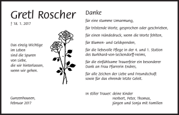 Traueranzeige von Gretl Roscher von Altmühl-Bote Lokal