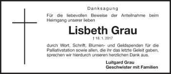 Traueranzeige von Lisbeth Grau von Erlanger Nachrichten Lokal