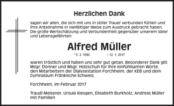 Traueranzeige von Alfred Müller von Nordbayerische Nachrichten Forchheim Lokal