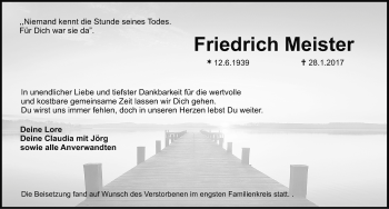 Traueranzeige von Friedrich Meister von Nordbayerische Nachrichten Herzogenaurach Lokal