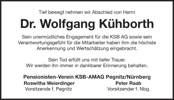 Traueranzeige von Wolfgang Kühborth von Nordbayerische Nachrichten Pegnitz Lokal