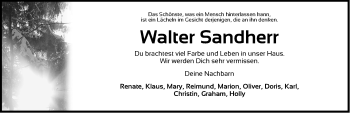Traueranzeige von Walter Sandherr von Fürther Nachrichten Lokal