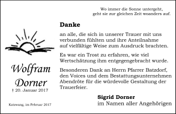 Traueranzeige von Wolfram Dorner von Gesamtausgabe Nürnberger Nachrichten/ Nürnberger Ztg.