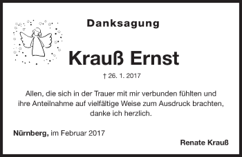 Traueranzeige von Ernst Krauß von Gesamtausgabe Nürnberger Nachrichten/ Nürnberger Ztg.