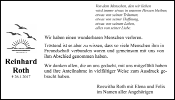 Traueranzeige von Reinhard Roth von Erlanger Nachrichten Lokal