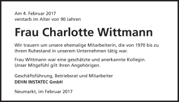 Traueranzeige von Charlotte Wittmann von Neumarkter Nachrichten Lokal