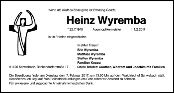 Traueranzeige von Heinz Wyremba von Schwabach