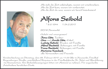 Traueranzeige von Alfons Seibold von Neumarkter Nachrichten Lokal