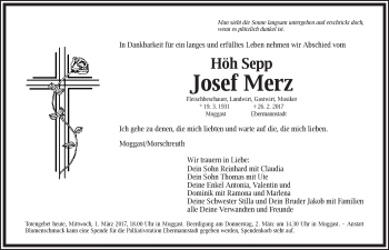 Traueranzeige von Josef Merz von Nordbayerische Nachrichten Forchheim Lokal