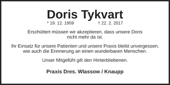 Traueranzeige von Doris Tykvart von Fürther Nachrichten Lokal