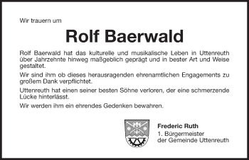 Traueranzeige von Rolf Baerwald von Erlanger Nachrichten Lokal