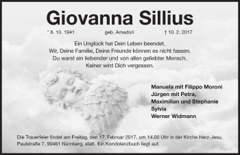 Traueranzeige von Giovanna Sillius von Gesamtausgabe Nürnberger Nachrichten/ Nürnberger Ztg.