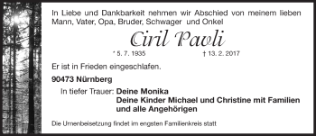 Traueranzeige von Ciril Pavli von Gesamtausgabe Nürnberger Nachrichten/ Nürnberger Ztg.