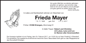 Traueranzeige von Frieda Mayer von Erlanger Nachrichten Lokal