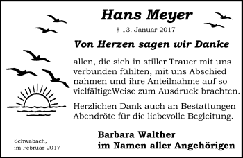 Traueranzeige von Hans Meyer von Schwabach