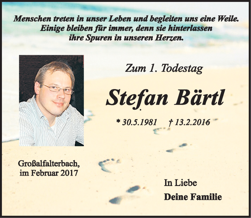  Traueranzeige für Stefan Bärtl vom 13.02.2017 aus Neumarkter Nachrichten Lokal