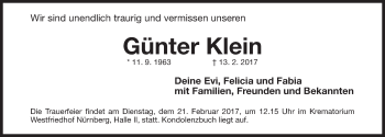 Traueranzeige von Günter Klein von Gesamtausgabe Nürnberger Nachrichten/ Nürnberger Ztg.