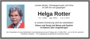Traueranzeige von Helga Rotter von Fürther Nachrichten Lokal