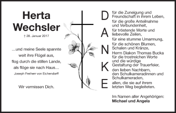 Traueranzeige von Herta Wechsler von Roth-Hilpoltsteiner Volkszeitung Lokal
