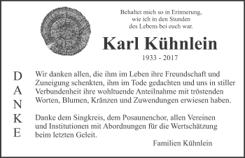 Traueranzeige von Karl Kühnlein von Roth-Hilpoltsteiner Volkszeitung Lokal