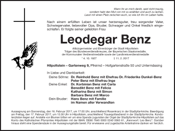 Traueranzeige von Leodegar Benz von Roth-Hilpoltsteiner Volkszeitung Lokal