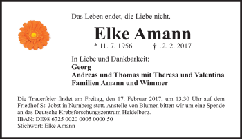 Traueranzeige von Elke Amann von Gesamtausgabe Nürnberger Nachrichten/ Nürnberger Ztg.