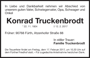 Traueranzeige von Konrad Truckenbrodt von Fürther Nachrichten Lokal