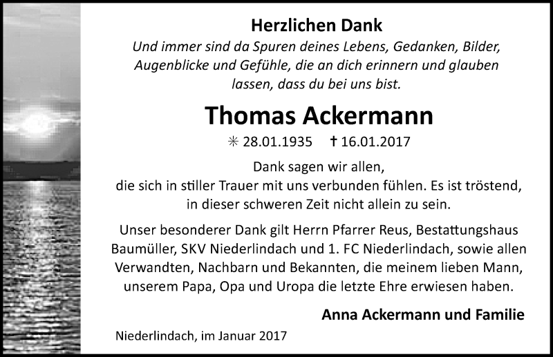  Traueranzeige für Thomas Ackermann vom 04.02.2017 aus Erlanger Nachrichten Lokal